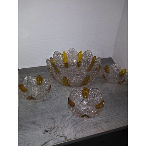 4 Pc Ellrose Paneled Daisy and Button Serving Bowl Set EAPG George Duncan & Sons - Picture 5 of 7